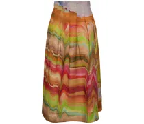 Alessandra printed linen long skirt