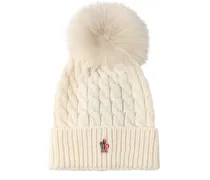 Moncler Cappello beanie in lana tricot / pompom Natural