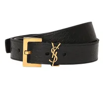 Saint Laurent 30mm Cassandre leather buckle belt Nero
