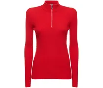 Moncler Maglia Ciclista in lana tricot con zip Rosso