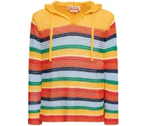 Striped crocheted cotton hoodie