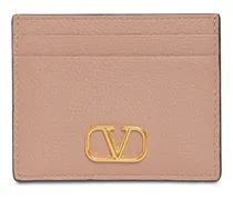 Valentino Garavani Porta carte di credito V Logo in pelle martellata Rosa