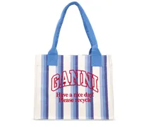 Ganni Large Easy striped cotton tote bag Blu