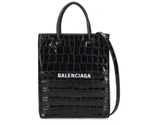 Balenciaga Borsa shopping mini in pelle stampa coccodrillo Nero