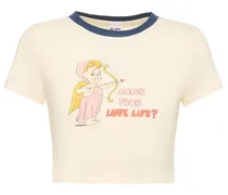 T-shirt cropped Love Life in cotone con stampa