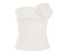 Strapless cotton bustier top w/ rose pin