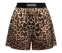 Shorts in raso di seta leopard