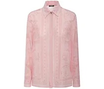 Versace Camicia in twill di seta stampato Rosa