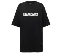 Balenciaga T-shirt oversize in jersey distressed con logo Nero
