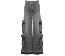Jeans cargo larghi vita alta stonewashed