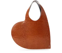 Heart croc embossed leather tote bag