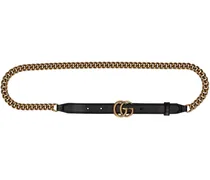 Gucci Cintura GG Marmont in pelle con catena 20mm Nero