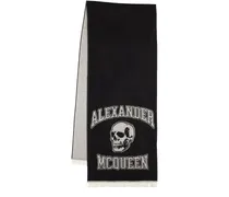Alexander McQueen Sciarpa varsity in lana con logo Nero