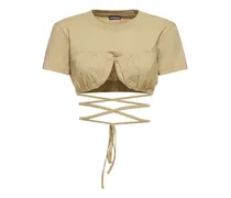 Jacquemus Crop top Le T-shirt Baci in cotone da annodare Beige