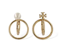 Tory Burch Kira faux pearl double hoop earrings Gold