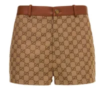 Gucci Shorts in cotone con logo e pelle Camel