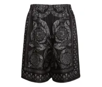 Versace Shorts in twill di seta con stampa Nero