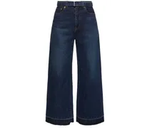 Jeans larghi vita media in denim / cintura