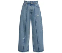 Jeans larghi cropped vita alta in cotone