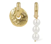 Pearl & disc mismatched earrings