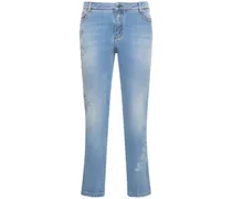 Jeans skinny vita media in denim / ricamo