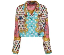 Versace Camicia cropped in twill di seta stampata Multicolore