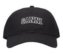 Ganni Cappello in cotone con logo Nero