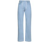 Jeans dritti in denim di cotone con doppia zip