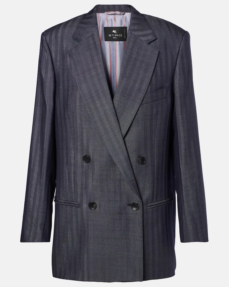 Etro Blazer in misto lana a righe Blu