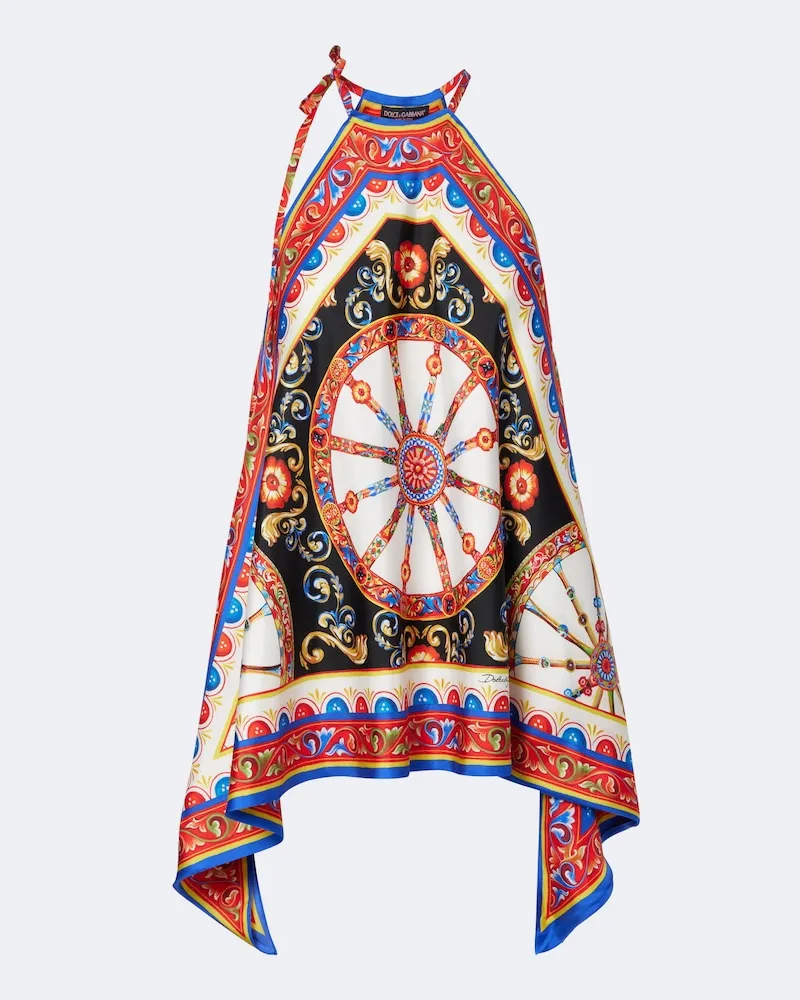 Dolce & Gabbana Top Caretto in seta con scollo all'americana Multicolore