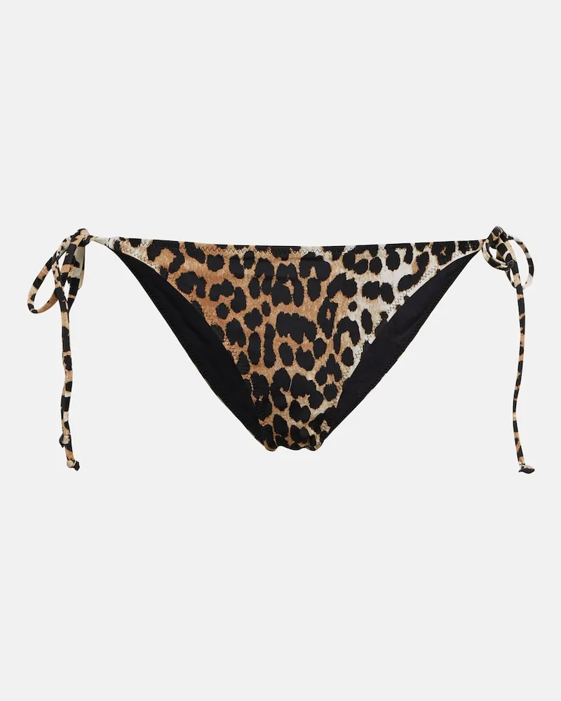 Ganni Slip bikini con stampa leopardata Marrone