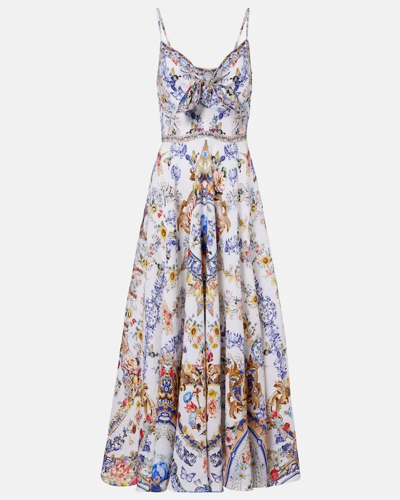 Camilla Abito midi in lino con stampa Bianco