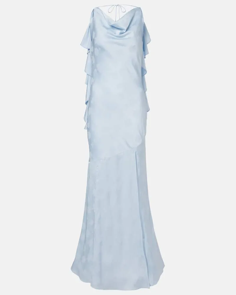 ROTATE Birger Christensen Abito lungo Darlya in jacquard floreale Blu