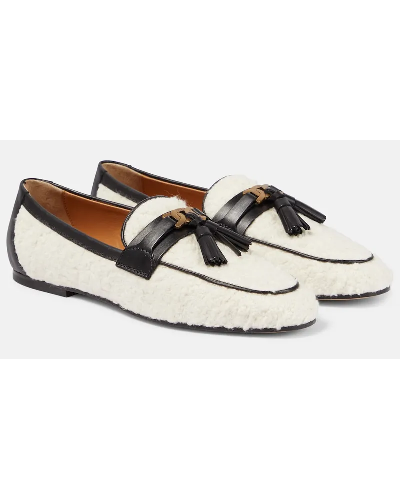 TOD'S Mocassini con nappine in bouclÃ© e pelle Bianco