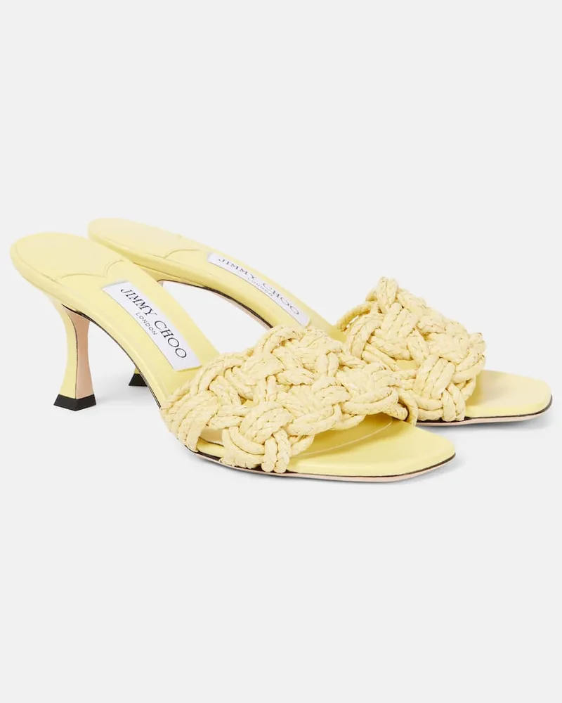 Jimmy Choo Mules Chara 70  in rafia Giallo