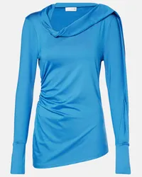 Victoria Beckham Top asimmetrico in jersey con balze Blu