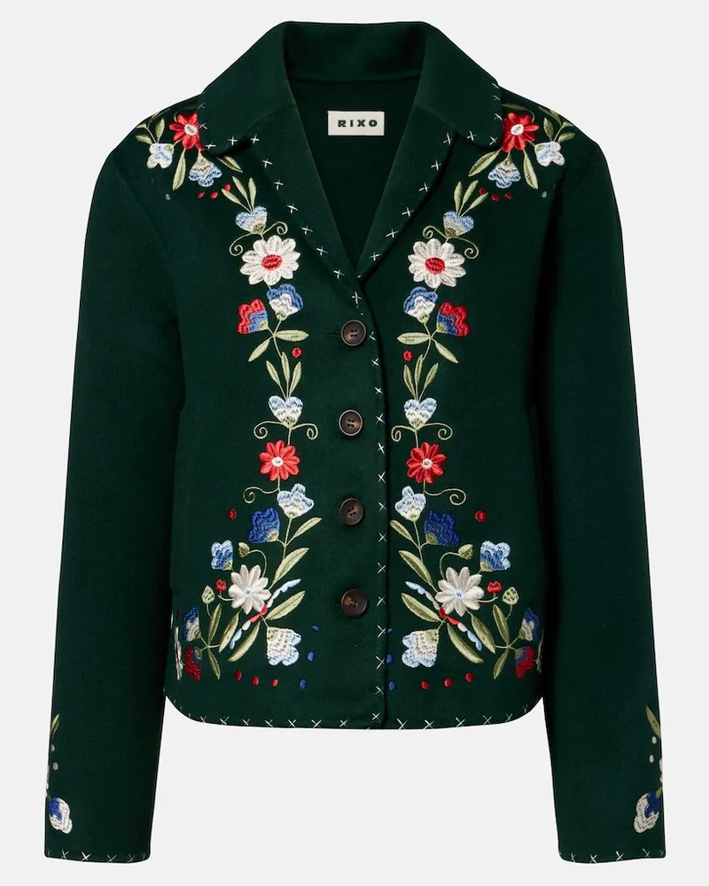 RIXO Giacca Jude in misto lana con ricamo Verde