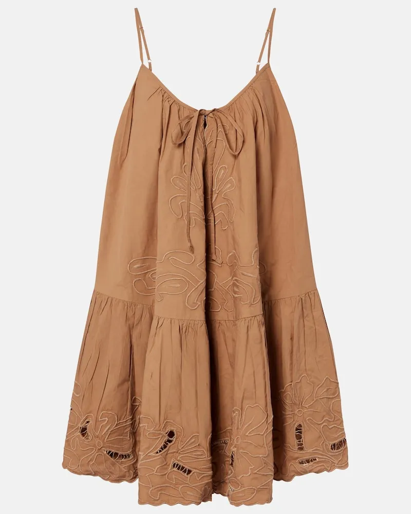 Juliet Dunn Abito corto in cotone con ricamo Beige