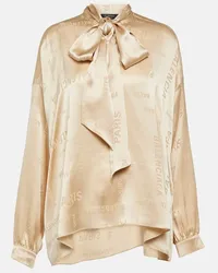 Balenciaga Blusa in jacquard di seta con logo Beige