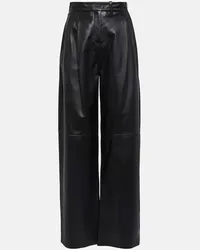 Dorothee Schumacher Pantaloni a gamba larga in pelle con pince Nero