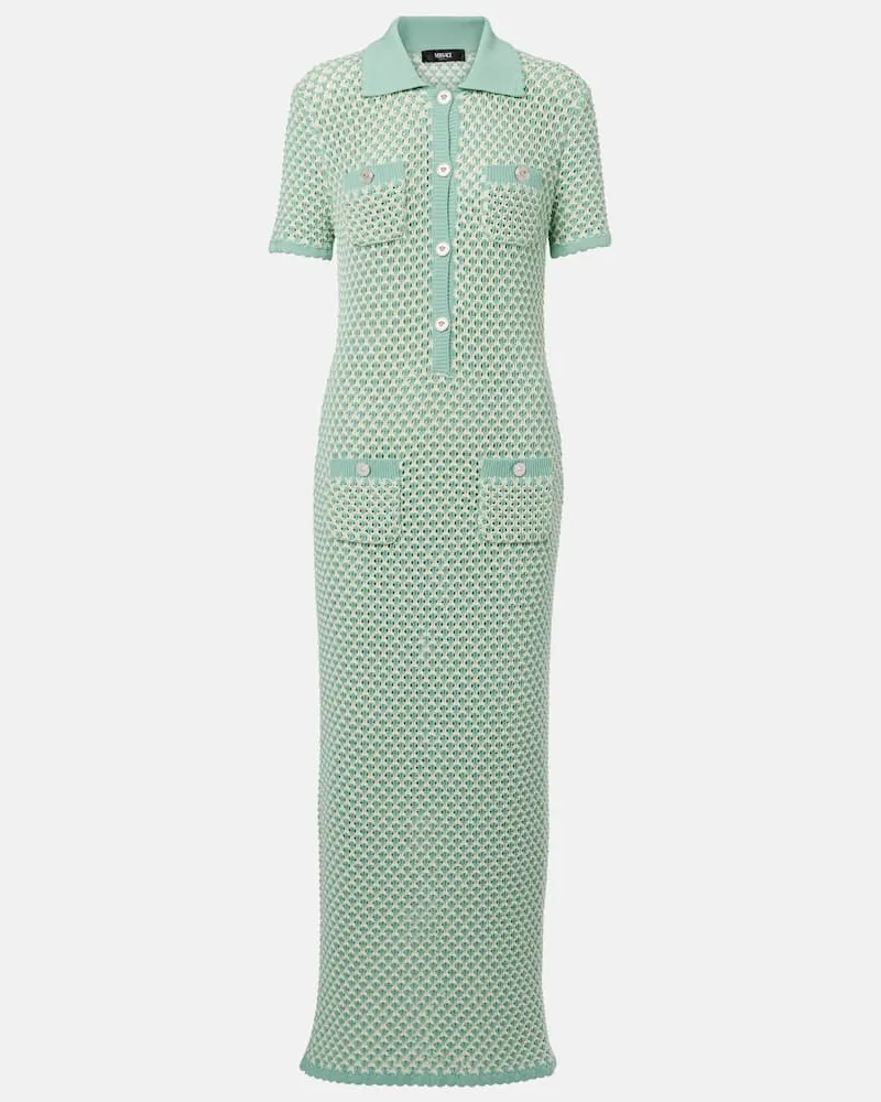 Versace Abito lungo in crochet di misto cotone Verde