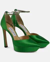 Jimmy Choo Pumps Saeda 125 in raso con cristalli Verde