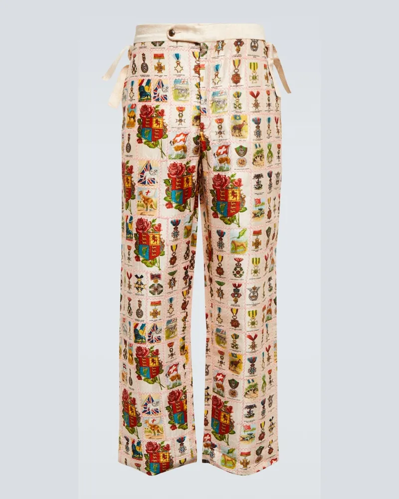 BODE Pantaloni Tobacco Signet in seta con stampa Multicolore