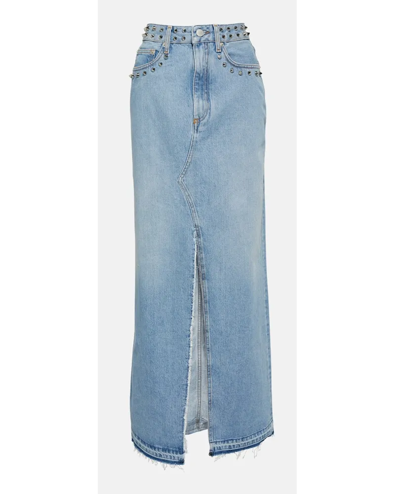 Alessandra Rich Gonna lunga in denim con borchie Blu