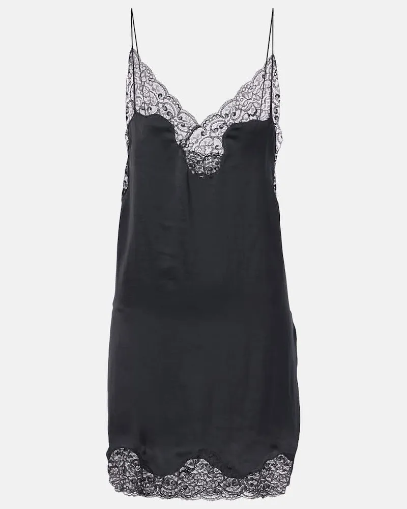 Saint Laurent Abito sottoveste in raso e pizzo Nero