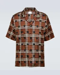 Burberry Camicia in twill di seta a quadri e pois Marrone