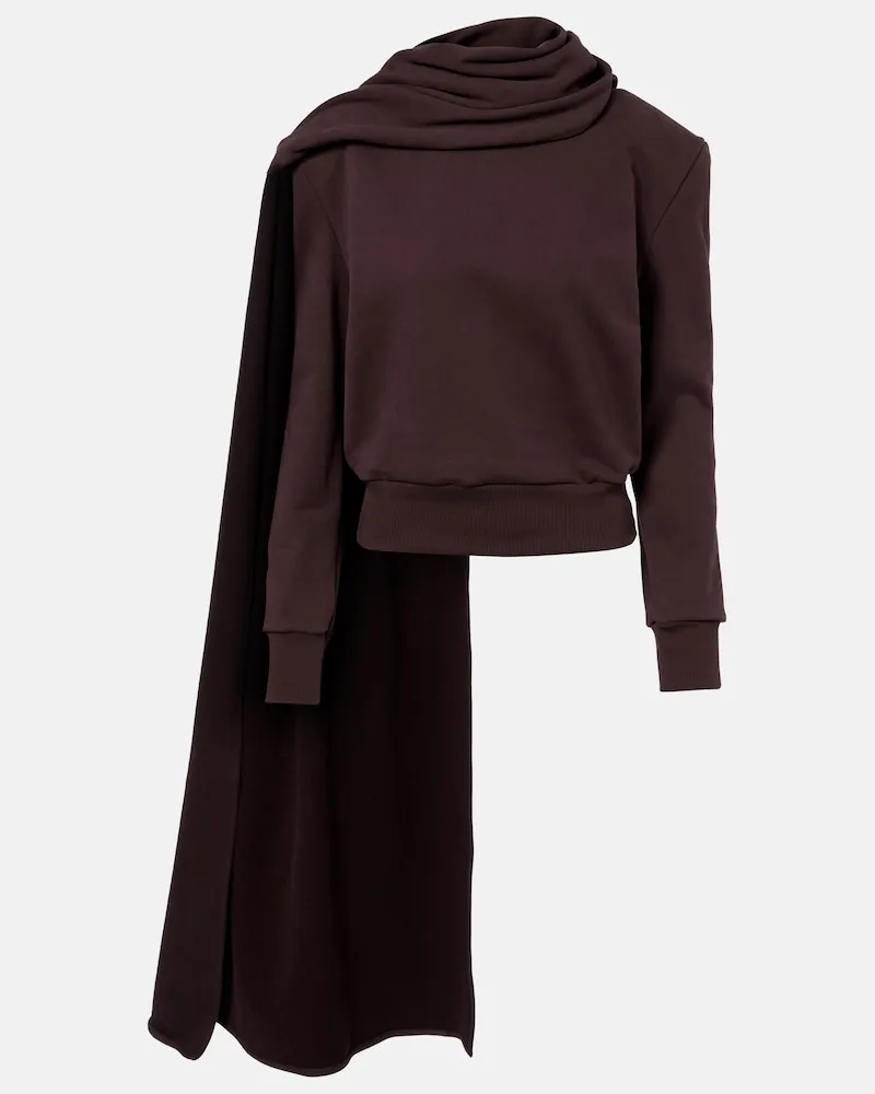 Magda Butrym Felpa in cotone drappeggiata con sciarpa Marrone