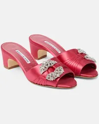 Manolo Blahnik Sandali Prinap in raso con cristalli Rosa