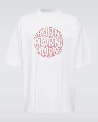 Marni T-shirt in jersey di cotone con stampa Blu