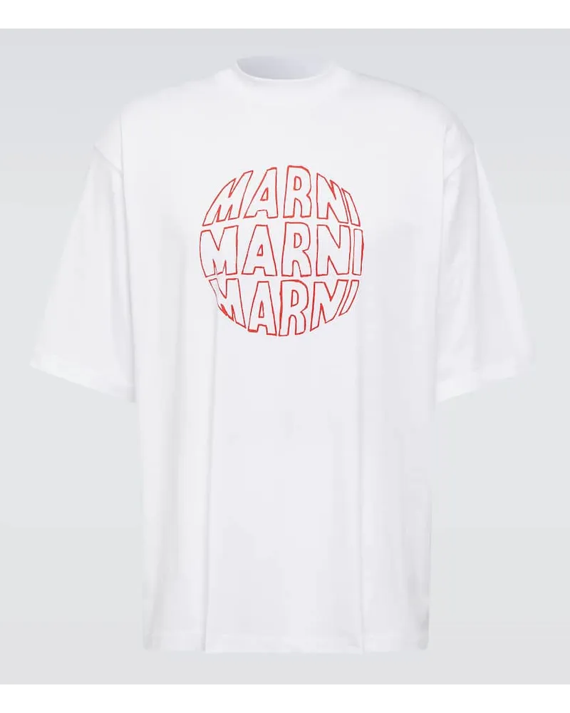 Marni T-shirt in jersey di cotone con stampa Blu